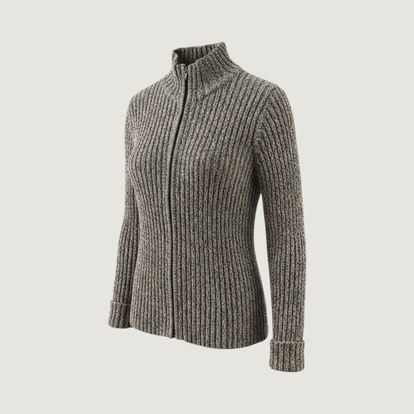 Talbots Sweaters - Talbots Womens Black White Marled Cotton Full Zip Mock Neck Sweater Size M
